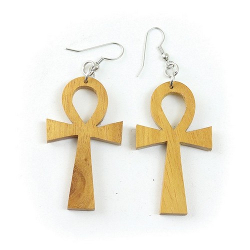 Wooden Ankh Earrings Pair - SM